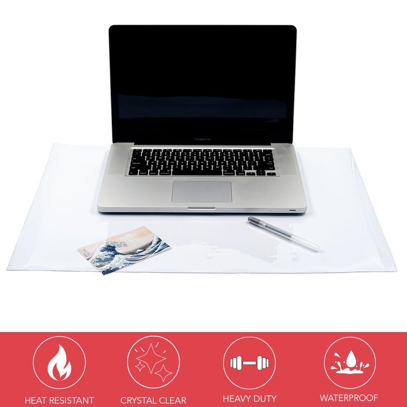 LAMINET Crystal Clear Heavy-Duty Desktop Pads 30 Gauge 0.8 MM 17 Inches x 35 Inches Table Protector Thick Clear Plastic Table Cover - Made in USA - Easy to Clean - Image 2